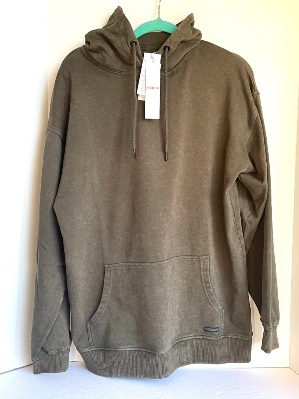 HUDSON Mens Green Cotton Pullover Hoodie Kangaroo Pocket Sweatshirt
